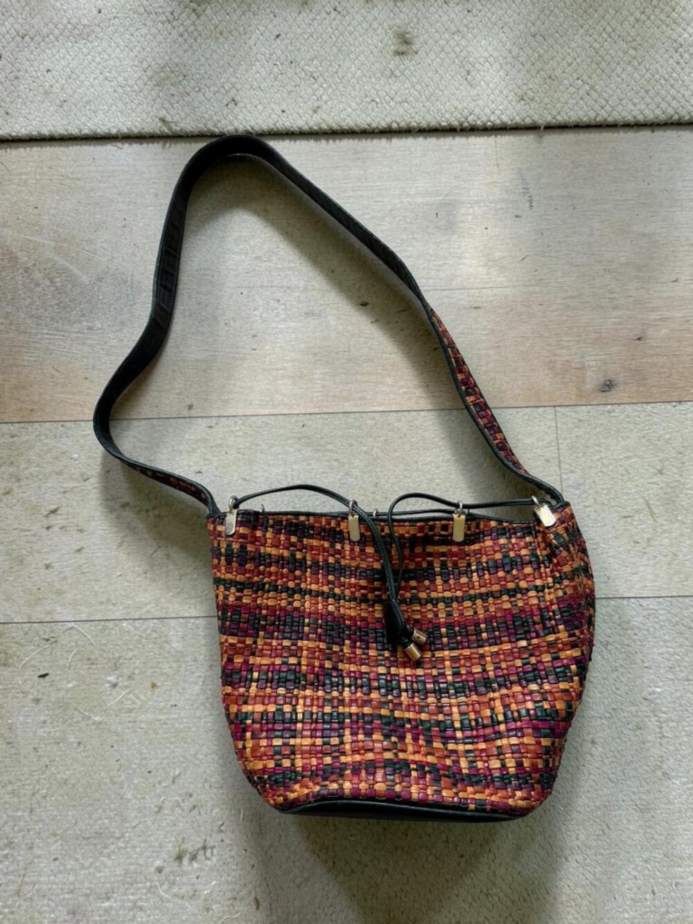 VALENTINO GARAVANI Vintage Multicolor Leather Woven Shoulder Bag w/ Dustbag